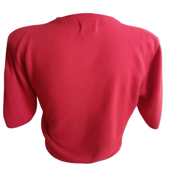 Vintage Medium Women's Sweater 1960's Cropped Red Acrylic T-shirt Sock Hop - Picture 4 of 6